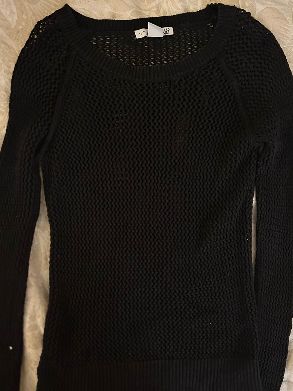 RXB Black Open-Knit Crewneck Sweater